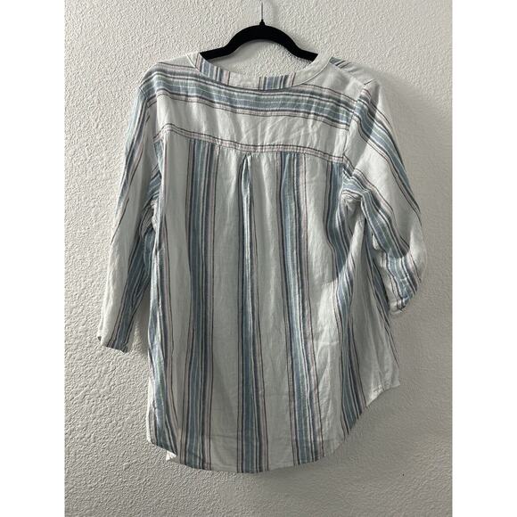 CHRISTOPHER BANKS Womens Sz L Linen Blend Top White‎ Stripe Metalic Thread - Picture 7 of 10